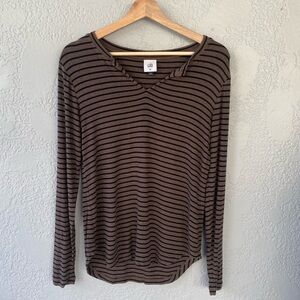CAbi Style 4440 Simple Tee Heather Brown Stripe Top
